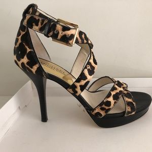 Michael Kors leopard calf hair strappy heels